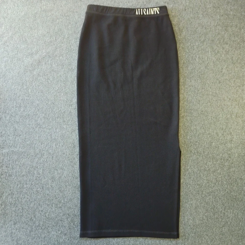 AllSaints Jamie Skirt Sz 4 Black Ribbed Slit Grunge Whimsigoth Model Off-Duty